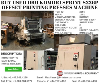 Buy Used 1991 Komori Sprint S226P Offset Printing Presses Machine