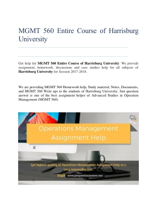 MGMT 560 Entire Course | Harrisburg University | Just Question Answer