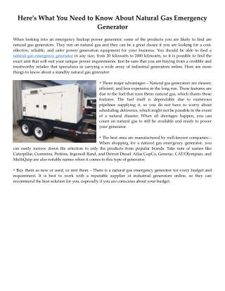 Here’s What You Need to Know About Natural Gas Emergency Generator