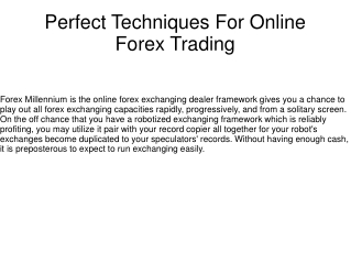 Perfect Techniques For Online Forex Trading