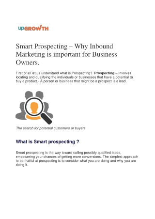 Smart Prospecting – Why Inbound Marketing is important for Business Owners.