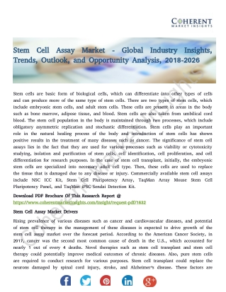 Stem Cell Assay Market - Global Industry Insights, Trends, Outlook, and Opportunity Analysis, 2018-2026