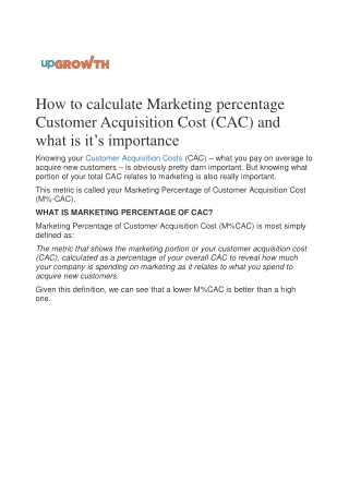 How to calculate Marketing percentage Customer Acquisition Cost (CAC) and what is it’s importance