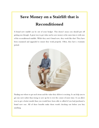 Save Money on a Stairlift that is Reconditioned