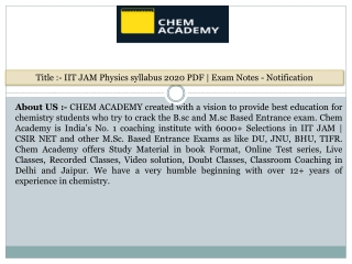 IIT JAM Chemistry syllabus 2020 PDF | Exam Notes - Notification