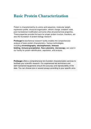 Basic Protein Characterization