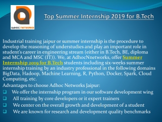 Top Summer Internship 2019 for B.Tech