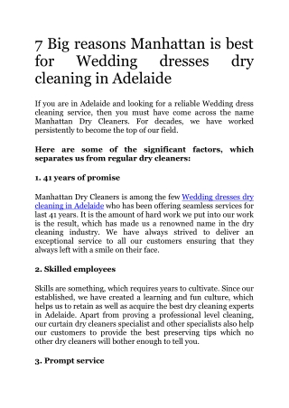 7 Big reasons Manhattan is best for Wedding dresses dry cleaning in Adelaide
