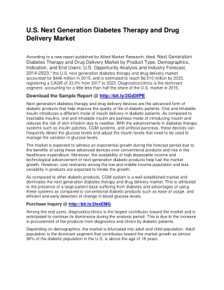 U.S. Next Generation Diabetes Therapy and Drug Delivery Market