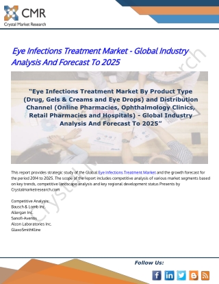 Eye Infections Treatment Market By Product Type and Distribution Channel - Global Industry Analysis And Forecast To 2025