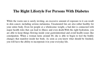 The Right Lifestyle For Persons With Diabetes