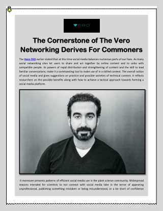 The Cornerstone of The Vero Networking Derives For Commoners