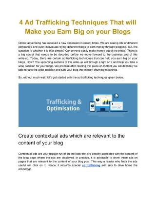 4 Ad Trafficking Techniques That will Make you Earn Big on your Blogs