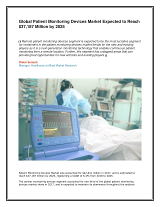 Patient Monitoring Devices Market- With Future Growth By Top Players Involved In The Market