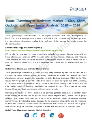 Tissue Plasminogen Activator Market - Size, Share, Outlook, and Opportunity Analysis, 2018 – 2026
