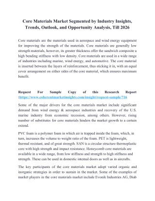 Core Materials Market Segmented by Industry Insights, Trends, Outlook, and Opportunity Analysis, Till 2026