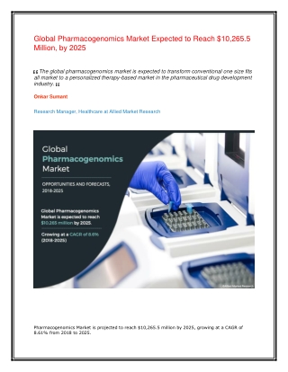 Pharmacogenomics Market Market help to boost economy