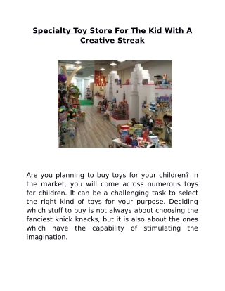 Specialty Toy Store For The Kid With A Creative Streak