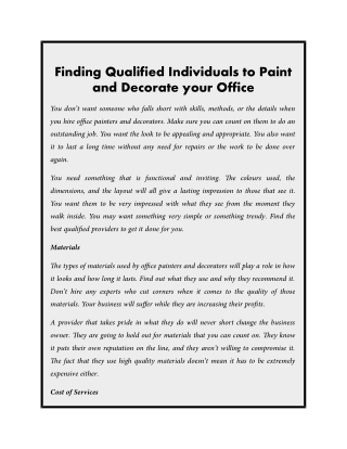 Finding Qualified Individuals to Paint and Decorate your Office