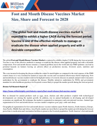 Foot and Mouth Disease Vaccines Market Size, Share and Forecast to 2028