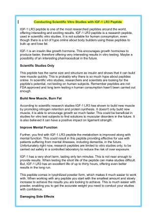 Conducting scientific vitro studies with igf 1 lr3 peptide