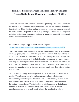 Technical Textiles Market Segmented Industry Insights, Trends, Outlook, and Opportunity Analysis Till 2026