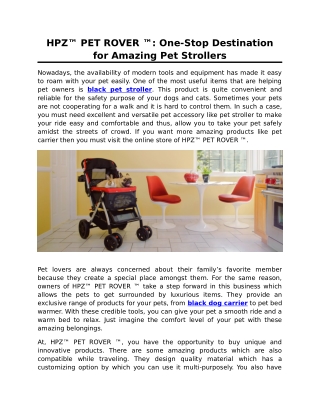 HPZ™ PET ROVER ™: One-Stop Destination for Amazing Pet Strollers