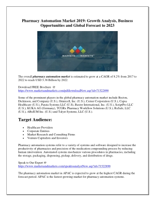 Pharmacy Automation Market 2019: Growth Analysis, Business Opportunities and Global Forecast to 2023