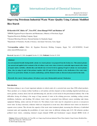 Improving Petroleum Industrial Waste Water Quality Using Cationic Modified Rice Starch