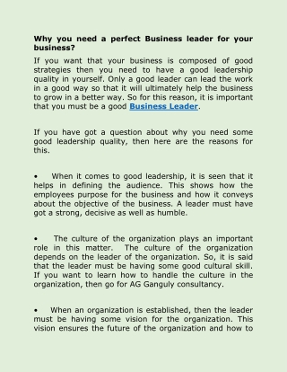 Why you need a perfect Business leader for your business?