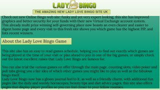 THE AMAZING NEW LADY LOVE BINGO SITE UK