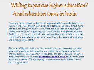 Willing to pursue higher education? Avail education loans in India