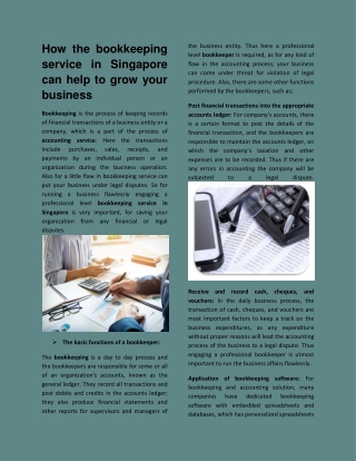 How the bookkeeping service in Singapore can help to grow your business