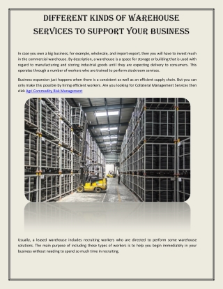 Different Kinds of Warehouse Services to Support Your Business