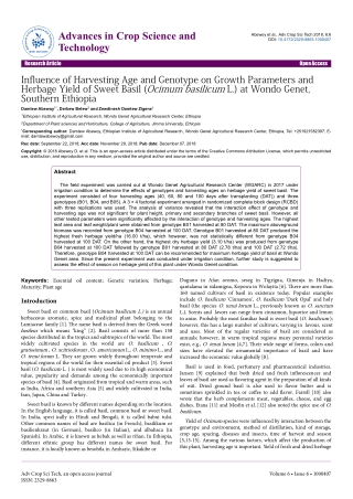 Influence of Harvesting Age and Genotype on Growth Parameters and Herbage Yield of Sweet Basil (Ocimum basilicum L.) at