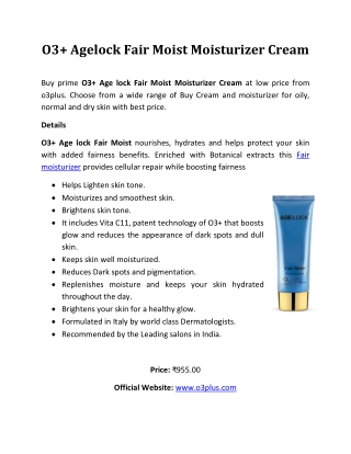 O3 Agelock Fair Moist Moisturizer Cream