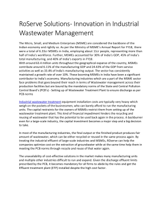 RoServe Solutions- Innovation in Industrial Wastewater Management