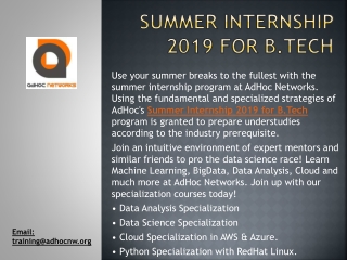 Summer Internship 2019 for B.Tech