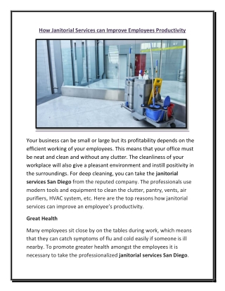 How Janitorial Services can Improve Employees Productivity