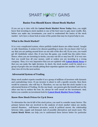 Basics You Should Know About Stock Market