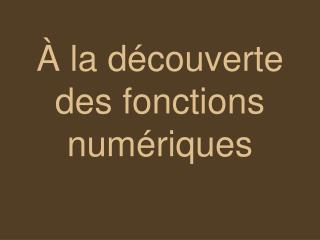 À la découverte des fonctions numériques