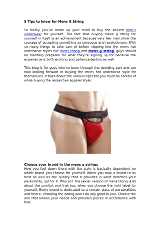 5 Tips to know for Mens G String