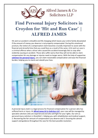 Find Personal Injury Solicitors in Croydon for ‘Hit and Run Case’ | ALFRED JAMES