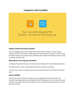 Rivyo Successfully Integrated with EasySlide - Accordions & FAQ Shopify App