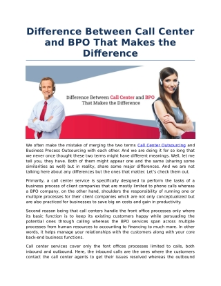 Difference Between Call Center and BPO That Makes the Difference