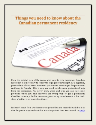 Things you need to know about the Canadian permanent residency