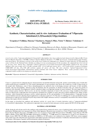 Synthesis, Characterization, and In vitro Anticancer Evaluation of 7-PiperazinSubstituted [1,3]Oxazolo[4,5-D]pyrimidines