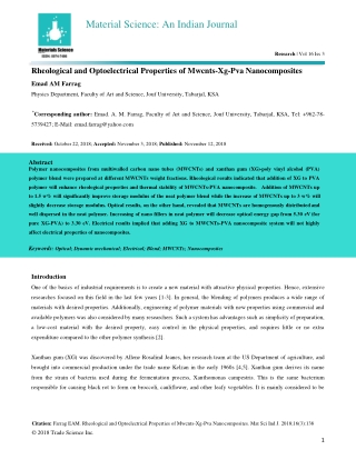 Rheological and Optoelectrical Properties of Mwcnts-Xg-Pva Nanocomposites