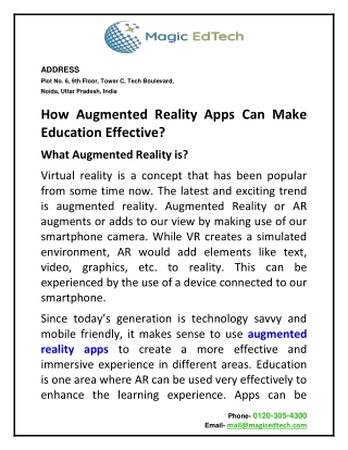 How Augmented Reality Apps Can Make Education Effective?