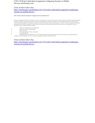 CYB 110 Week 4 Individual Assignment Configuring Security on Mobile Devices//tutorfortune.com